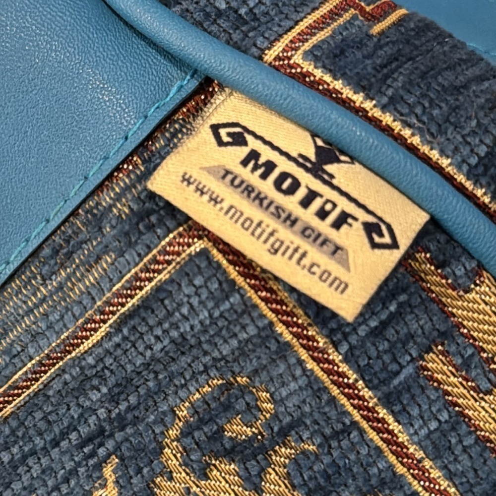 Motif Turkish Blue Tapestry & Vegan Leather Satchel Crossbody Bag - Picture 3 of 14